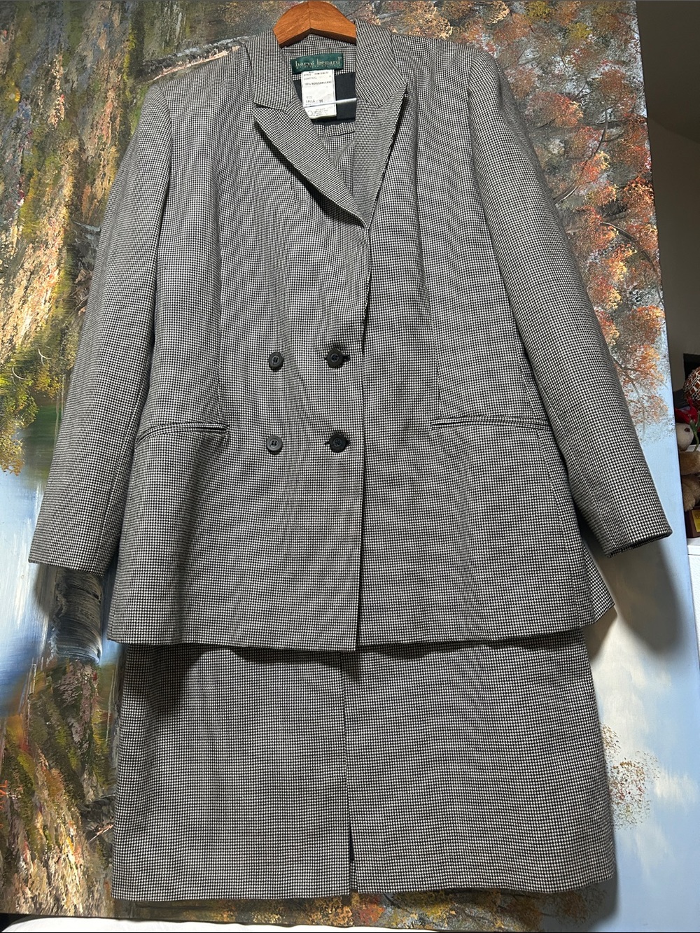 HARVE BENARD Women’s Gray Houndstooth Two-Piece Blazer & Skirt Set